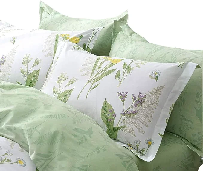Dependable FADFAY Green Leaves Duvet Cover Set Premium Cotton Daisy and Lavender High-Grade
