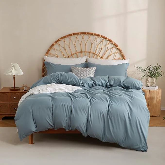 Easy-to-Use JSD Dusty Blue Duvet Cover Set Full Size 3 Piece Duvet Cover Durable