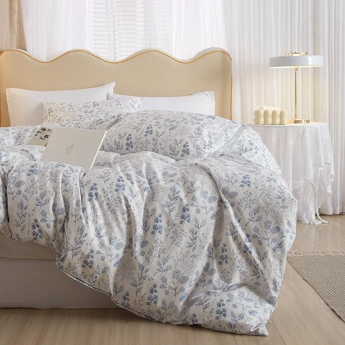 Consistent mixinni Small Floral Print Duvet Cover Queen Blue Flower Leaf Duvet Cover Set Versatile