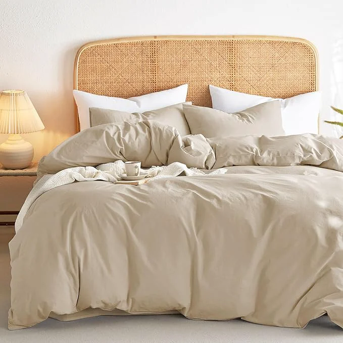 Comfortable Wake In Cloud - Cotton Duvet Cover Set Twin Size Khaki Linen Color High-Performance