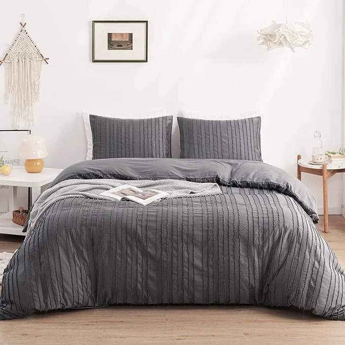 Innovative WARMDERN Gray Boho Duvet Cover Set King Size Striped Textured Duvet Cover Reliable
