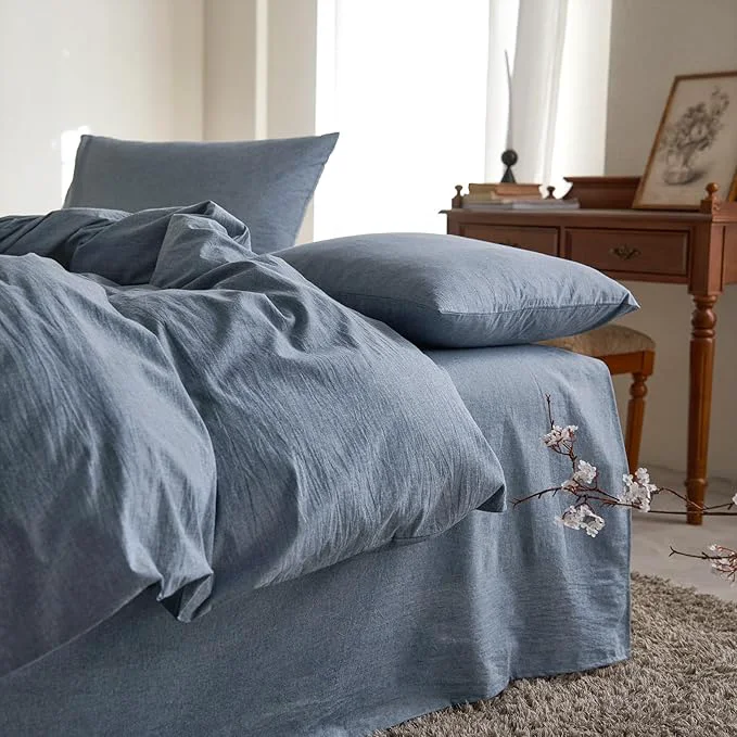 Eco-Friendly Wake In Cloud - Cotton Duvet Cover Set Full Size Chambray Denim Blue Official