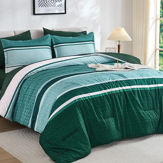 Smooth WONGS BEDDING 7 Pieces Comforter Set Queen Size Emerald Green Boho Soft Verified