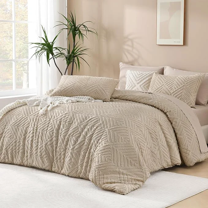 World-Class Andency Khaki Oversized King Comforter 128''x120'' 3 Pieces Khaki Soft Boho Advanced