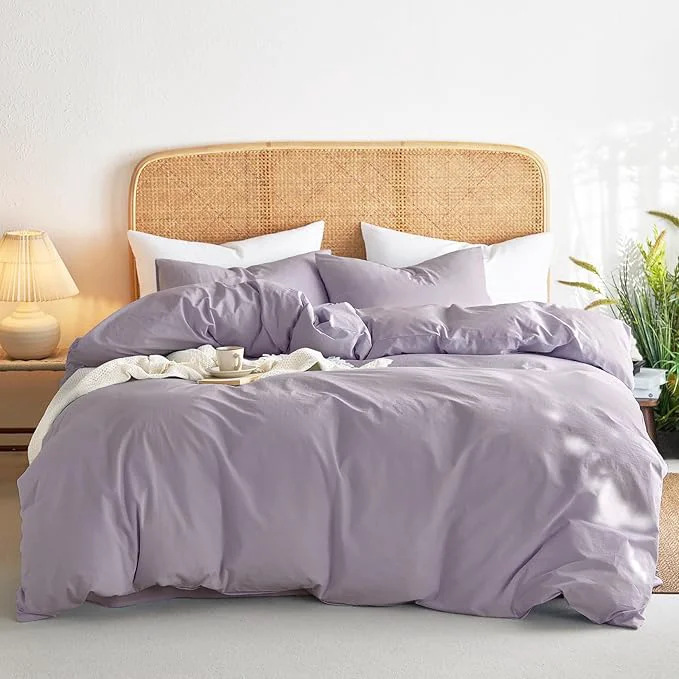 Carefully Designed Wake In Cloud - Cotton Duvet Cover Set Full Size Light Purple Washed Exceptional