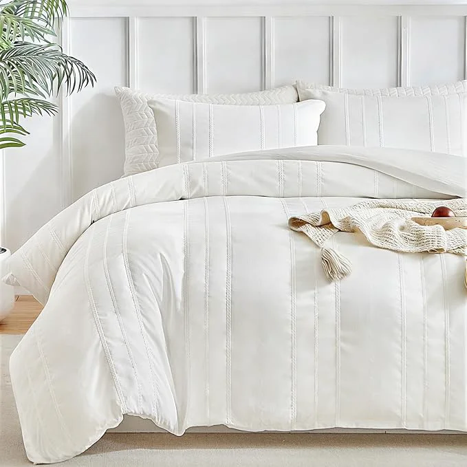Consistent WARMDERN White Striped Weave Duvet Cover King Boho Striped Pattern Printed Environmentally Friendly