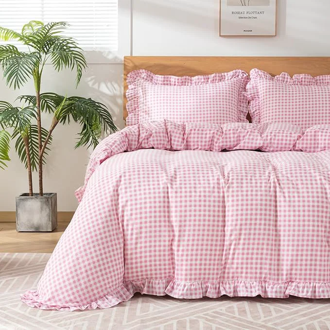 Specialty Gingham Duvet Cover Full Size 3 Pieces Soft Breathable Microfiber Plaid Refined