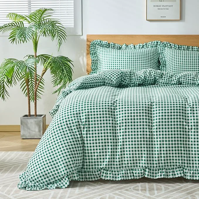 Elegant Gingham Duvet Cover Queen Size 3 Pieces Soft Breathable Microfiber Plaid High-Performance