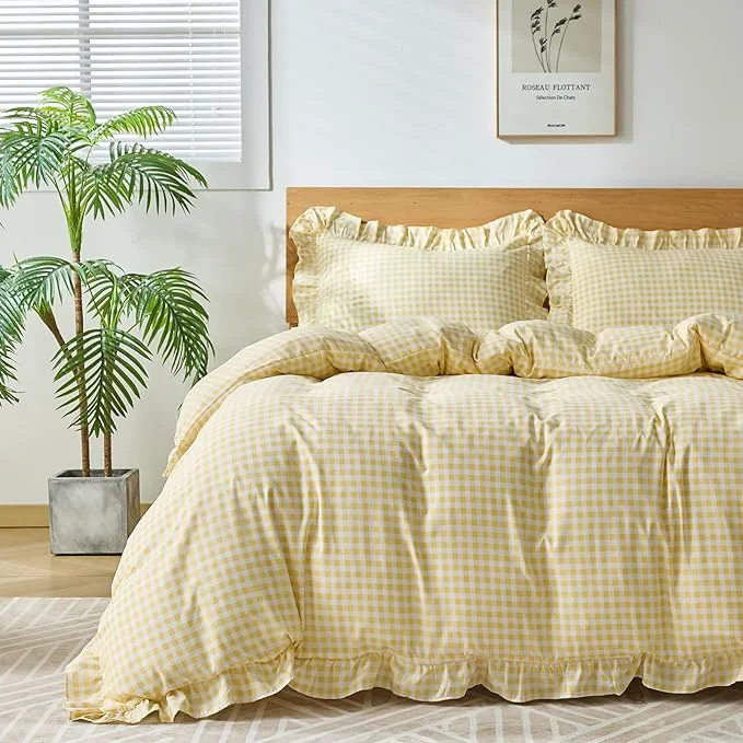 Contemporary Gingham Duvet Cover Full Size 3 Pieces Soft Breathable Microfiber Plaid Eco-Friendly