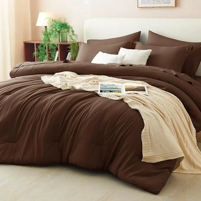 Verified CozyLux Queen Comforter Set Brown 7 Pieces Bed in a Bag Queen Comforter Set Practical