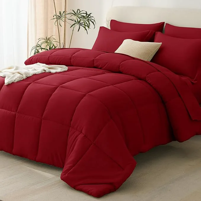 Green CozyLux Queen Comforter Set Dark Red Powerful