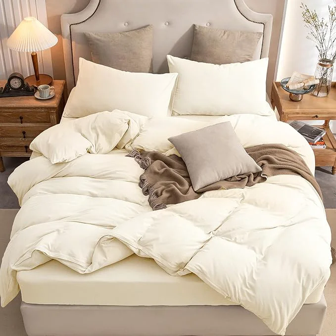 Natural PURE ERA Jersey Knit Duvet Cover Set T-Shirt Cotton Super Soft Comfy 3pc Quality