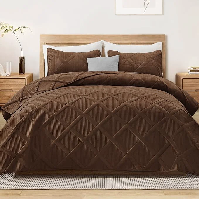 Effective Exclusivo Mezcla Oversized King Quilt Set- Brown Cal King Quilts Bedding Set Flexible