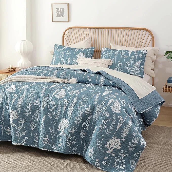 Luxury JANZAA Twin Quilt Mineral Blue Quilt Bed Spread Boho Quilt Long-Lasting