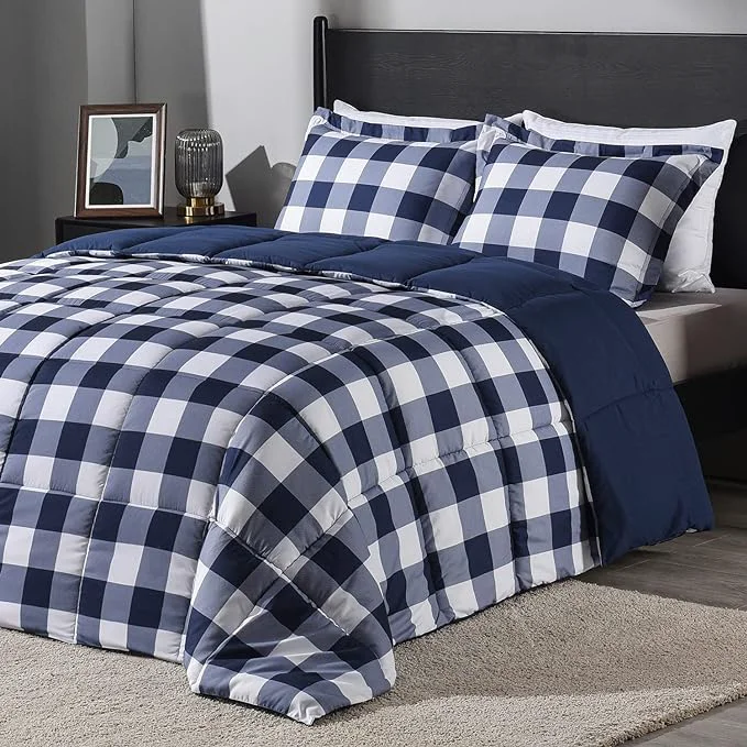 Natural downluxe Lightweight Plaid Comforter Set Genuine
