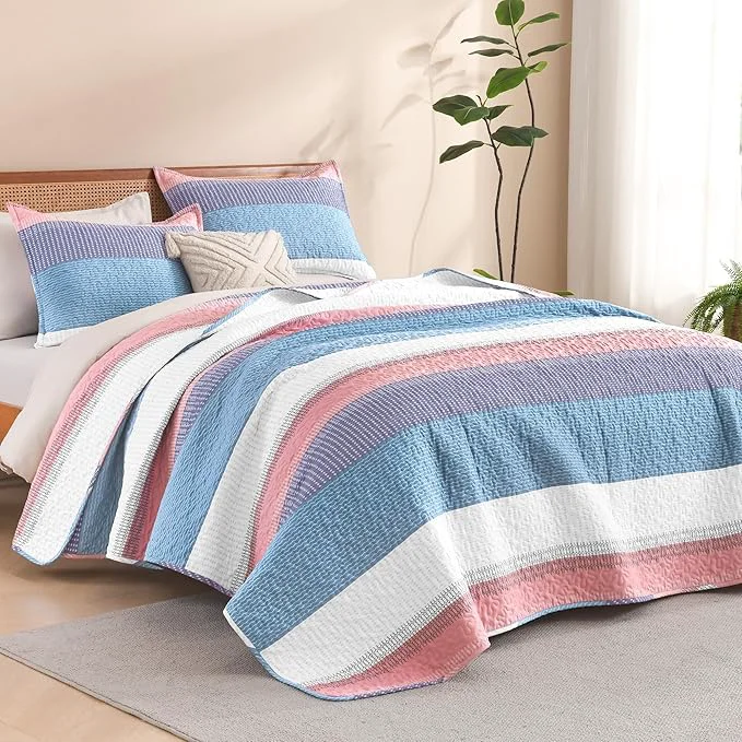 Premium Material Litanika Twin Quilt Set Purple 68x86 Stripe Bedspread Coverlet 2 Pieces Elegant