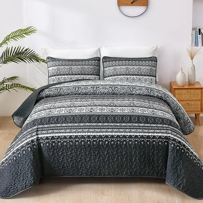 High-Performance WONGS BEDDING Boho King Quilt Set Lightweight Bed Decor Bedspread High-Grade