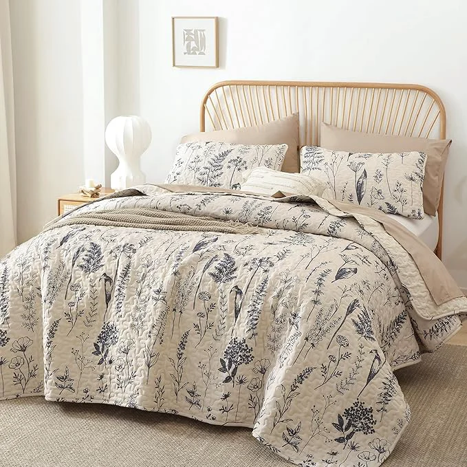 Clean JANZAA Twin Quilt Beige Quilt Bed Spread Boho Quilt Certified