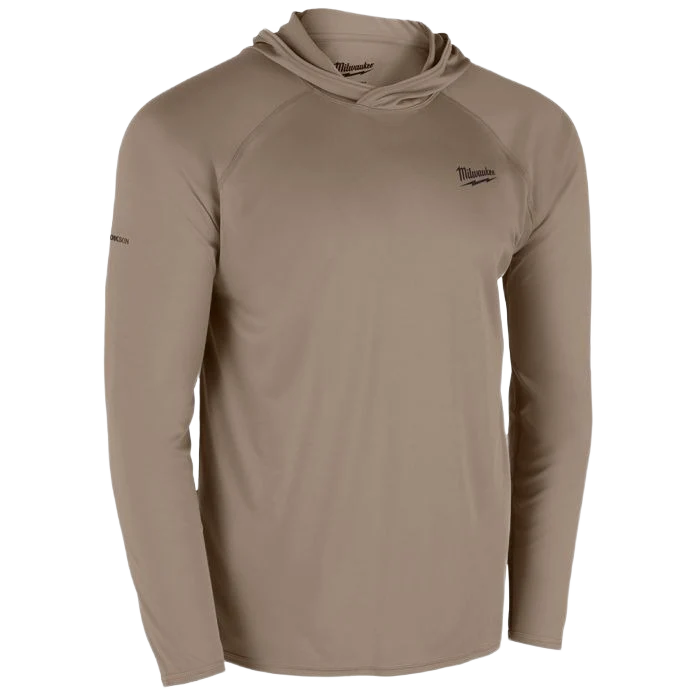 Trendy Milwaukee WORKSKIN™ Hooded Sun Shirt - SANDSTONE XL Modern