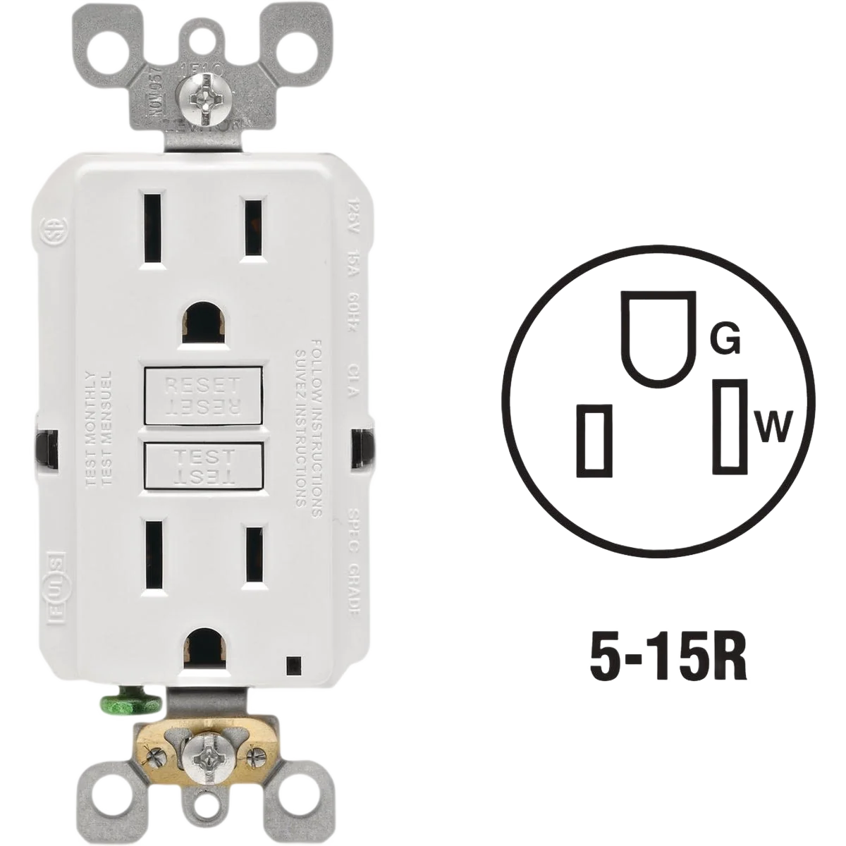 High-Grade Leviton SmartlockPro Self-Test White Residential Grade Rounded GFCI Outlet Reusable
