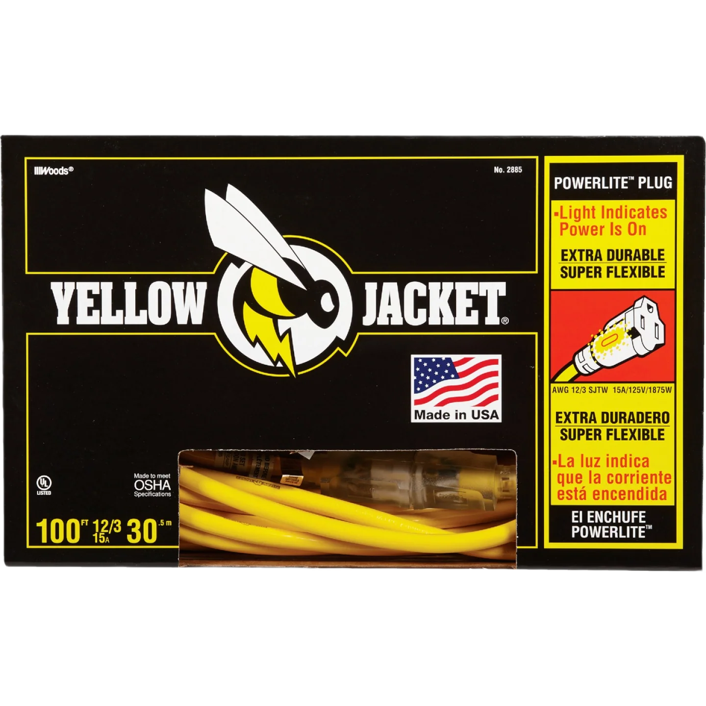 Recyclable Yellow Jacket 12 3 Heavy-Duty Extension Cord with Lighted End 100 ft. Artisan