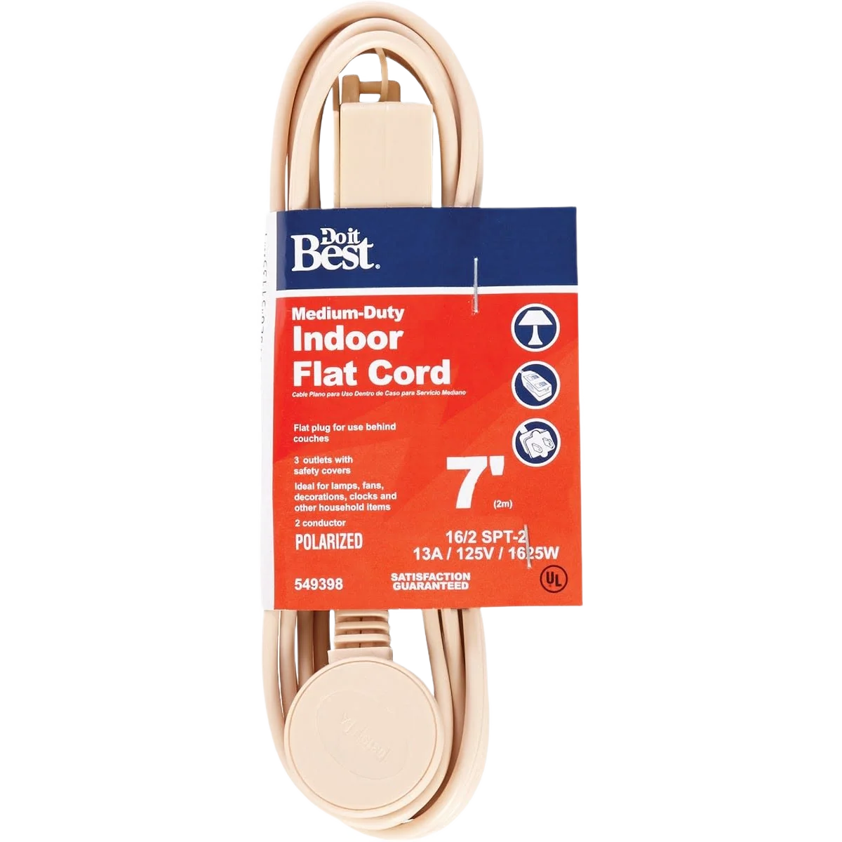 Selected Do it Tan 16 2 Flat Plug Extension Cord 7 ft. Fine Crafted