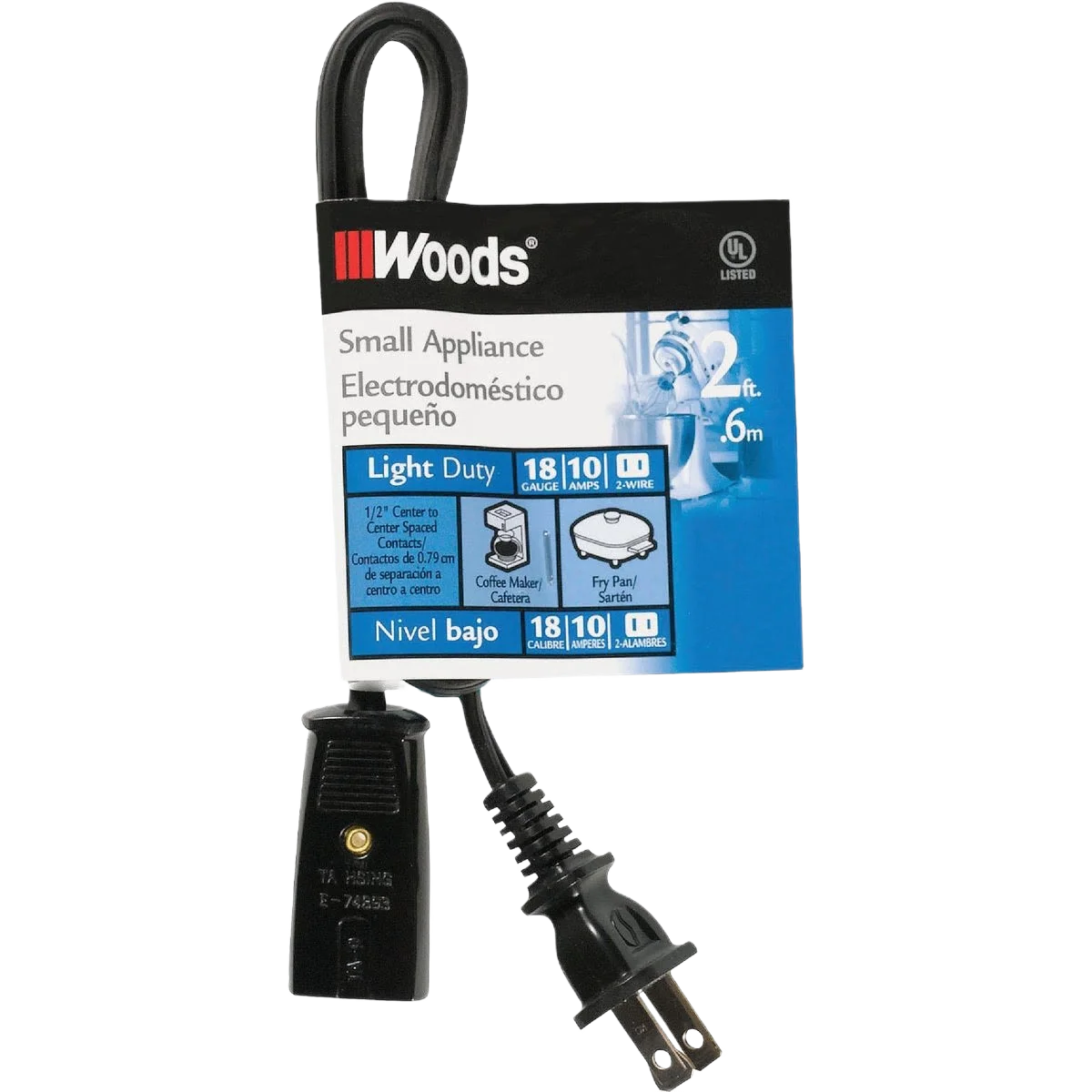 Exceptional Woods 2' 18 2 10A Mini Plug Appliance Cord Sustainable
