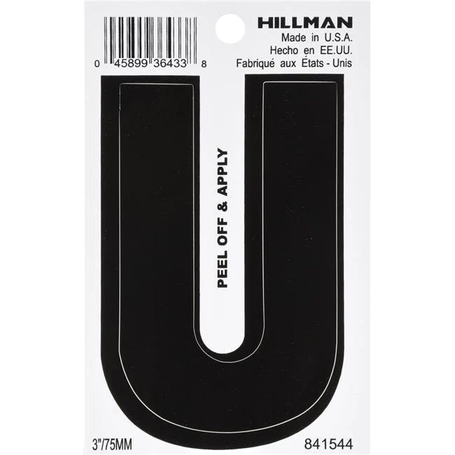 Selected Hillman 3 in. Black Vinyl Die Cut Peel Off Sticker Letter U Solid