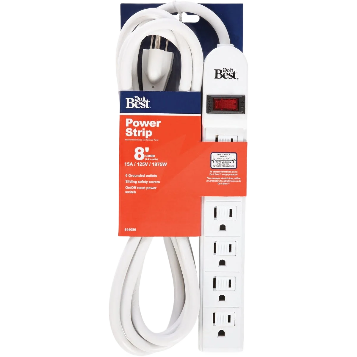 Enhanced Do it White 6-Outlet Extra Reach Power Strip 8 ft. Original