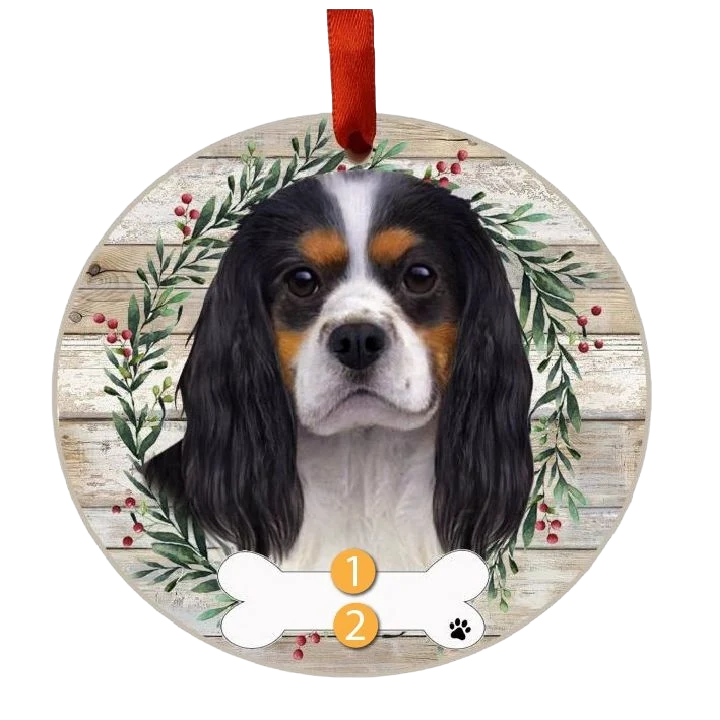 Soft E S Pets Personalized Tri-Color King Charles Face Wreath Ornament Innovative