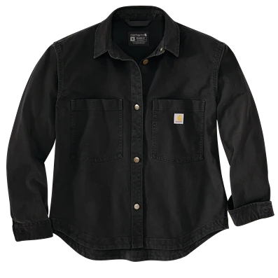 Luxury Carhartt Women's XS Black Rugged Flex reg Loose Fit Heavyweight Duck Overshirt Elegant
