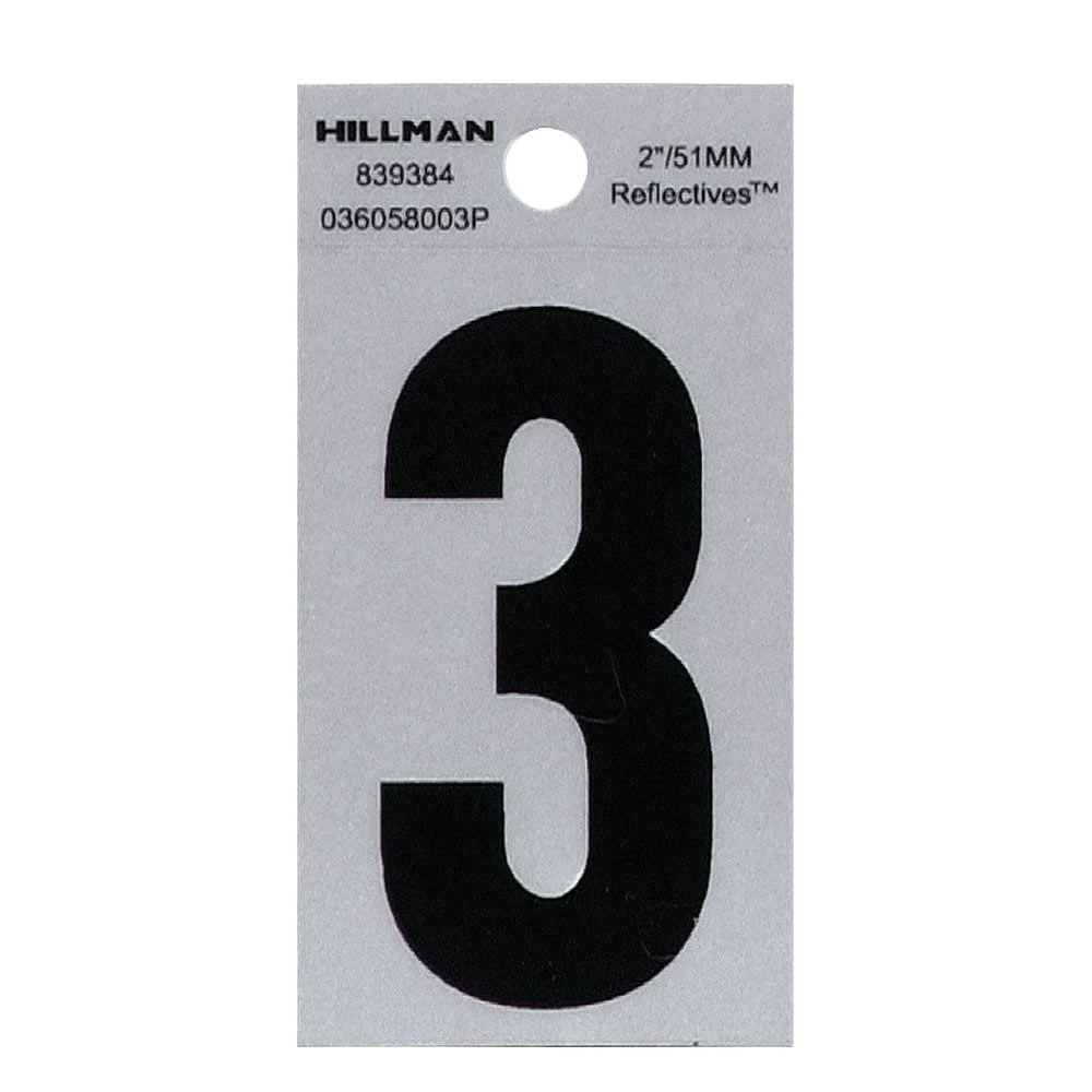 High-Performance Hillman 2-In. Adhesive Black Silver House Number 3 High-End