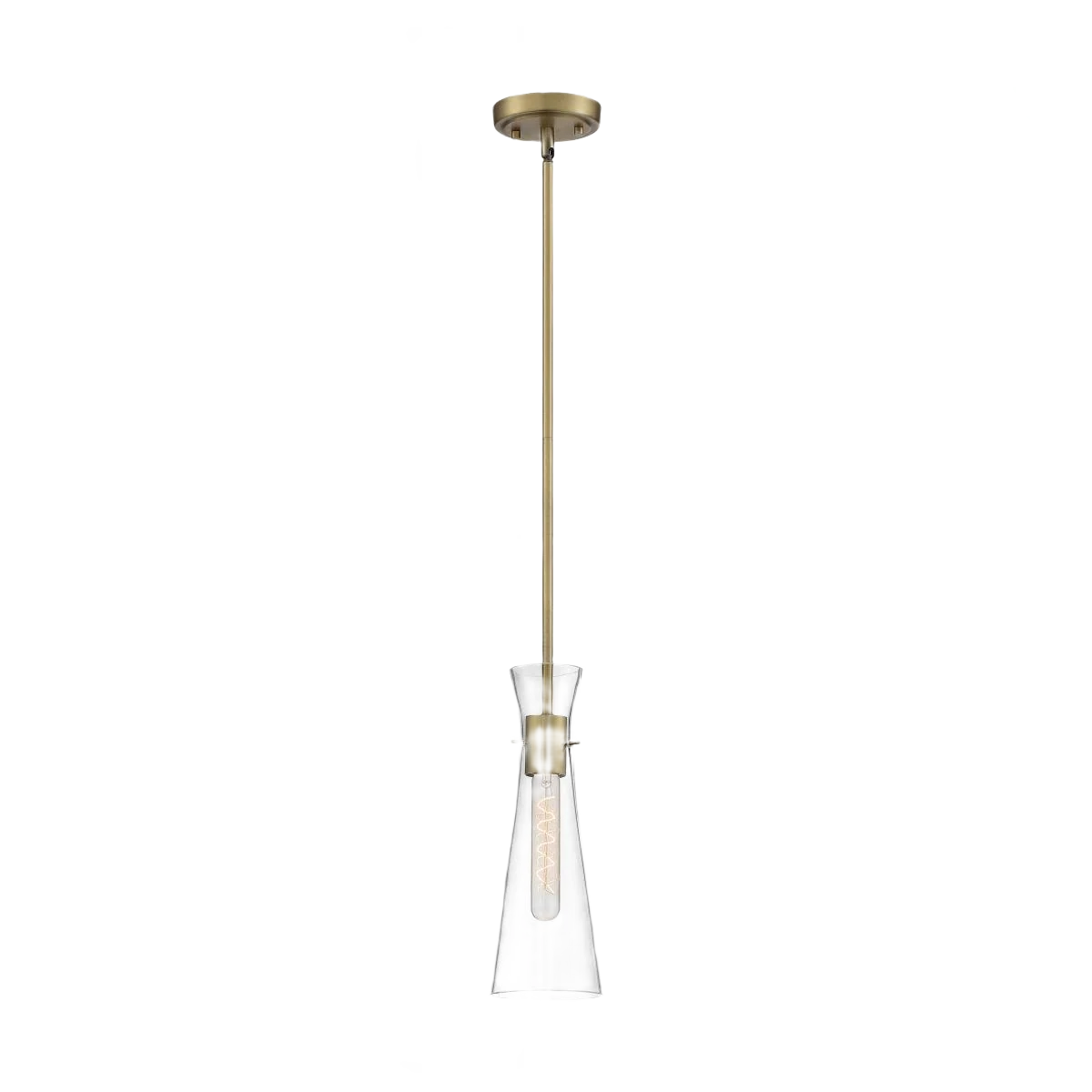 Luxury Satco Bahari 1 Light Mini Pendant with Clear Glass and Brass Finish 14 in. Natural