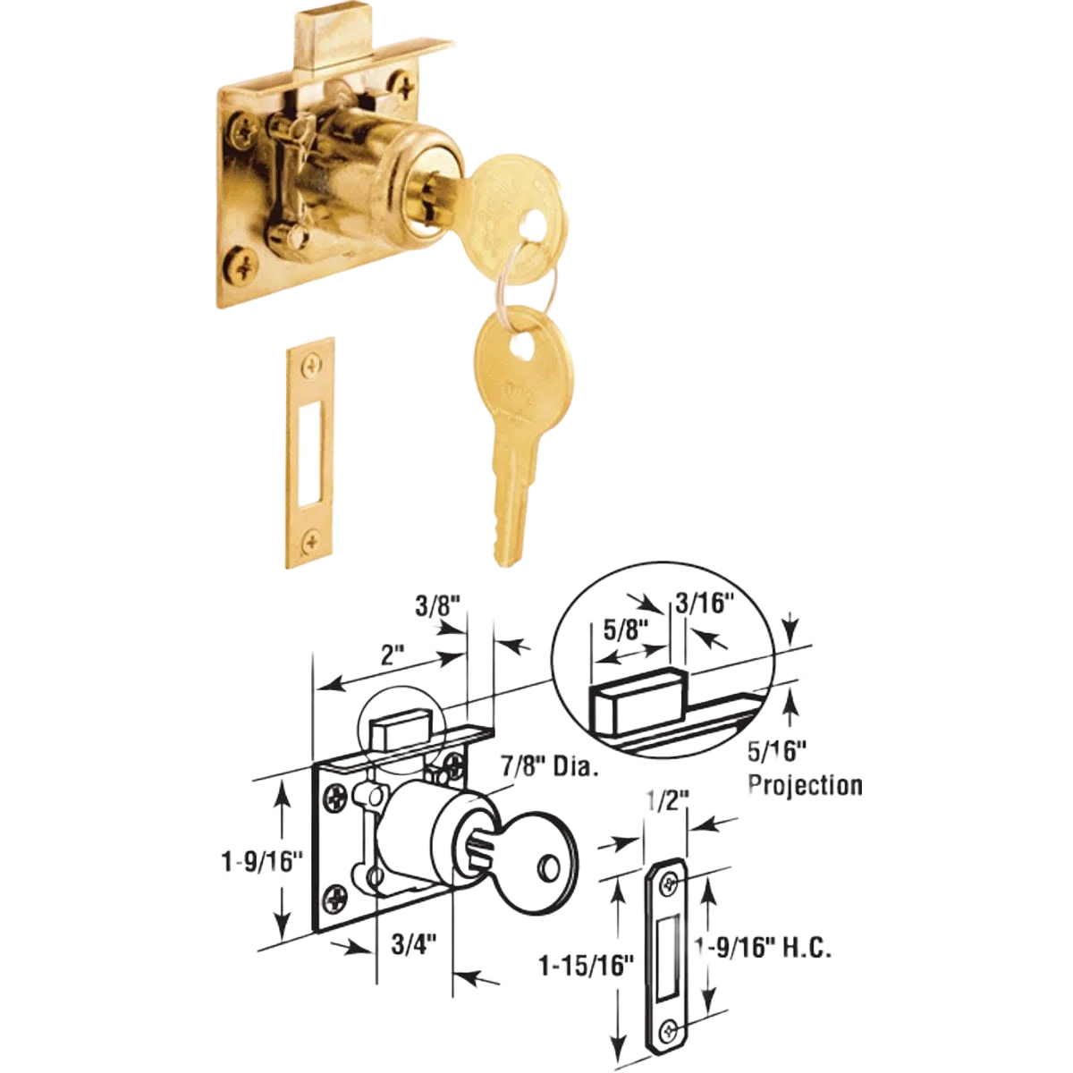 Stylish Prime-Line Defender Security Mortise Door and Drawer Lock Fine