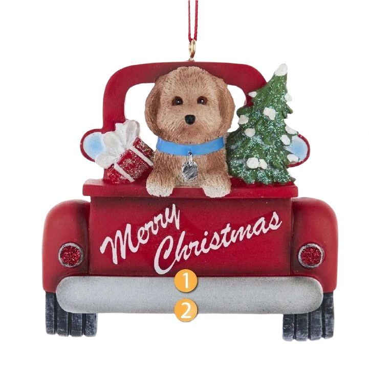 Practical Kurt S. Adler Personalized Merry Christmas Goldendoodle In Red Truck Ornament Professional