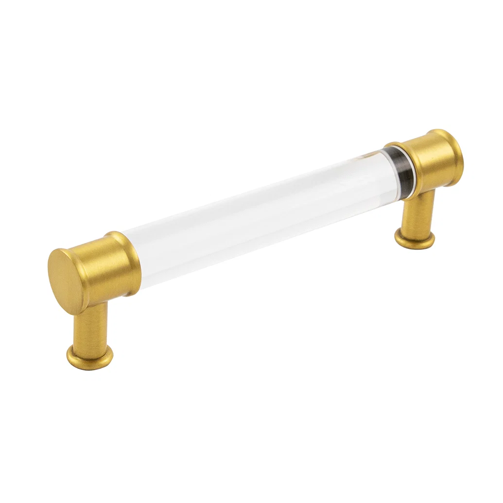 Prestigious Hickory Hardware 5-1 16 Crysacrylic with Brushed Golden Brass Center-to-Center Midway Pull Breathable