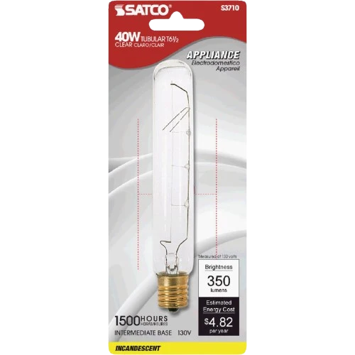 Safe Satco 40 Watt T6-1 2 Intermediate Base Incandescent Tubular Light Bulb Organic