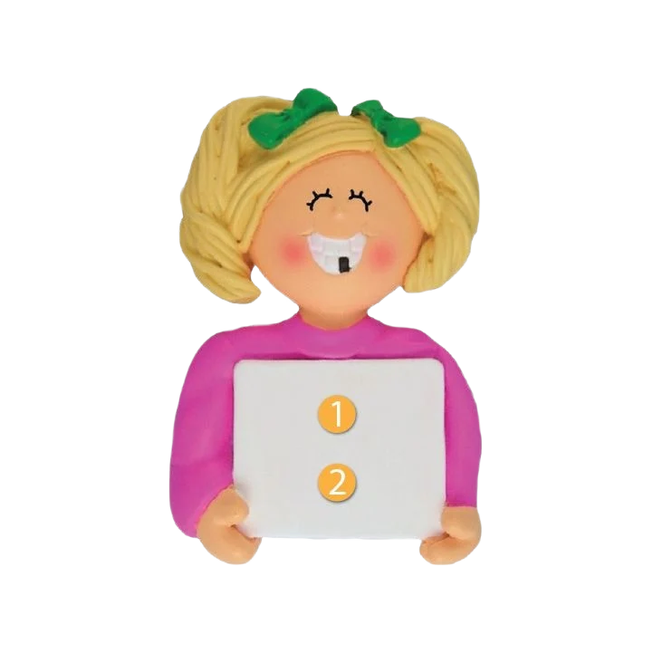 Original Ornament Central Personalized Blonde Girl Lost a Tooth Ornament Professional