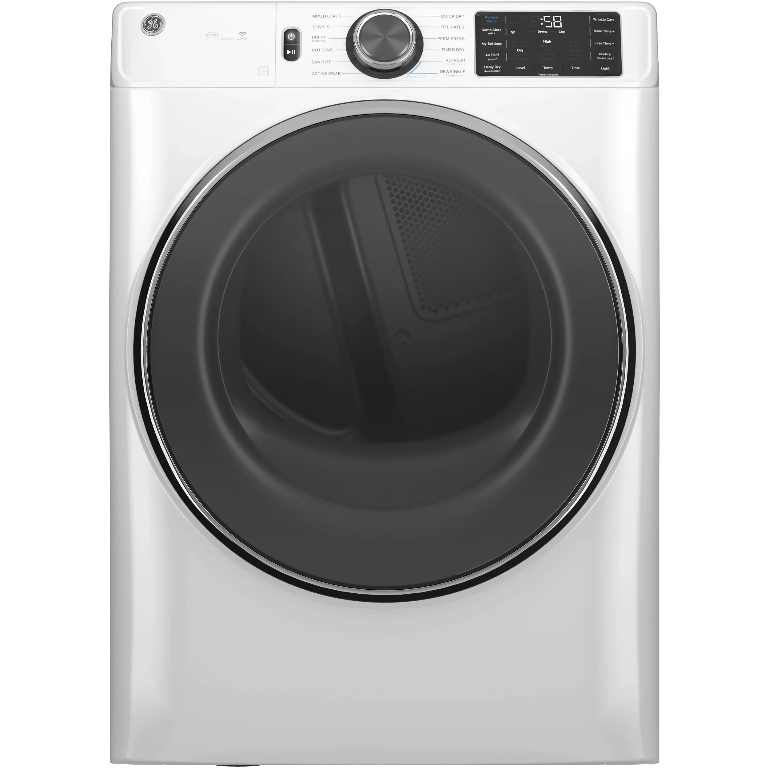 Smooth GE® ENERGY STAR® 7.8 cu. ft. Capacity Smart Front Load Electric Dryer with Steam and Sanitize Cycle Selected