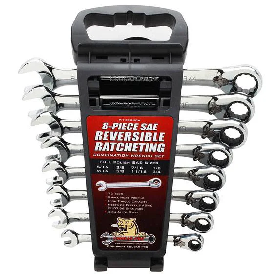 Easy-to-Use Cougar Pro E8SRCW 8 Pc Reversible Ratcheting Combination Wrench Set Smart