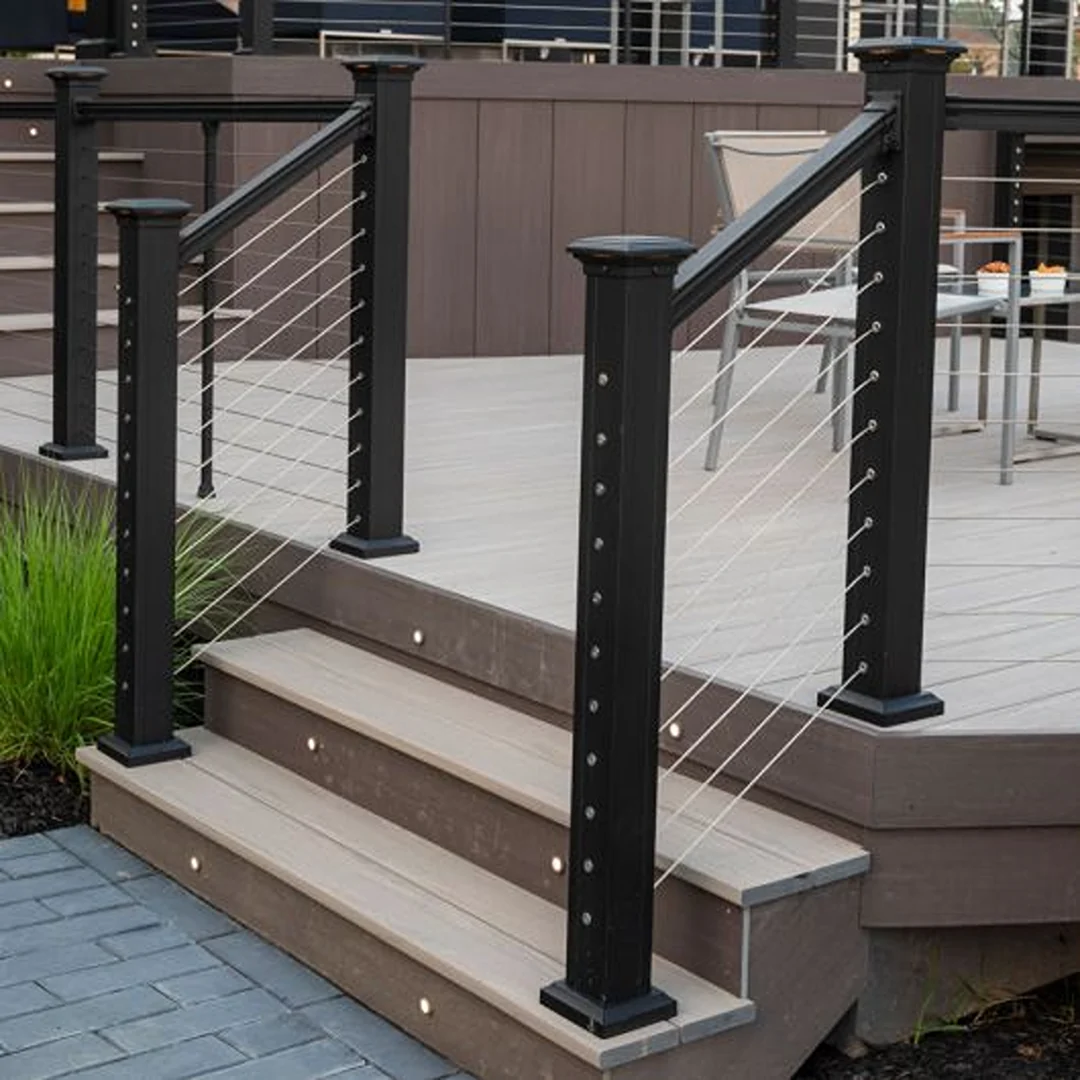 Detailed Key-Link American Series 36-In. x 6-Ft. Horizontal Black Cable Stair Railing Genuine