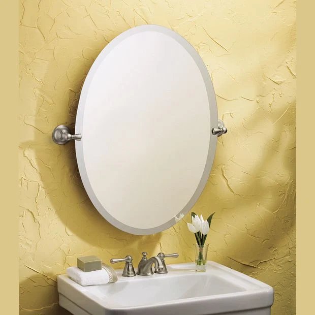Versatile Moen Sage Brushed Nickel Oval Tilting Mirror 26 in. Powerful