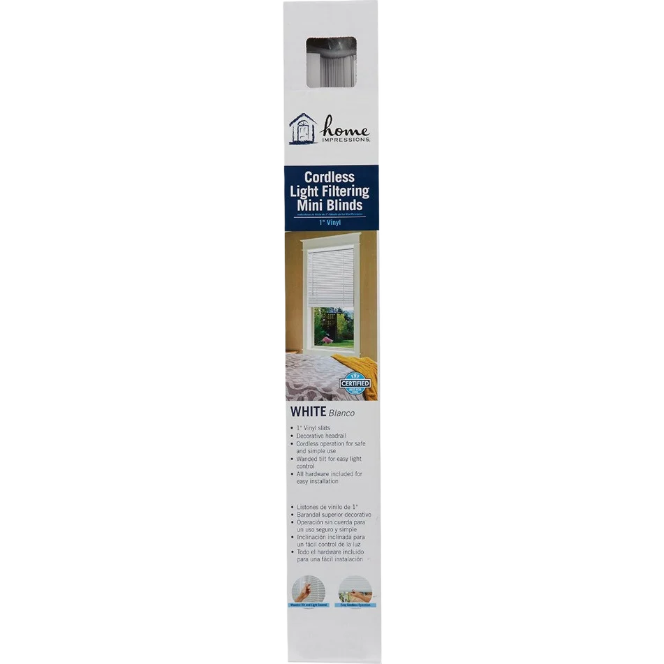 Flexible Home Impressions White Vinyl Cordless Mini Blind 24 x 64 x 1 Fashionable