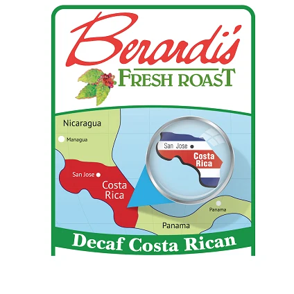 Expertly Made Berardi's Decaf Costa Rican Coffee Beans 12 oz. Reusable