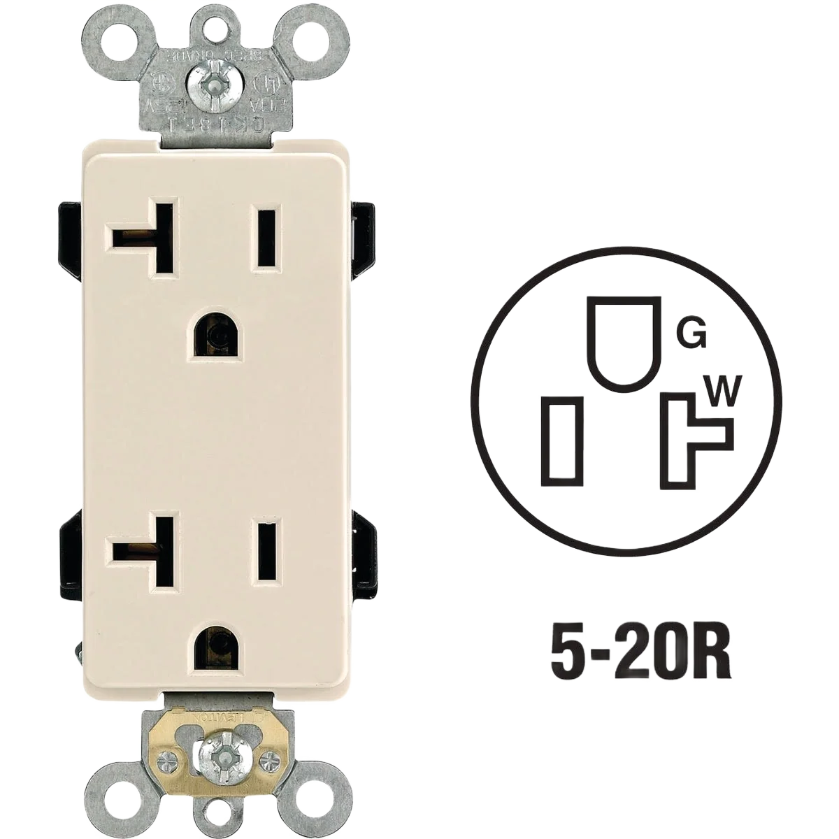 Classic Leviton Decora Plus 20A Light Almond Residential Grade 5-20R Duplex Outlet High-Quality