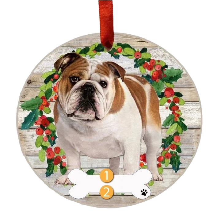 Pure E S Pets Personalized Bulldog Wreath Ornament High-End