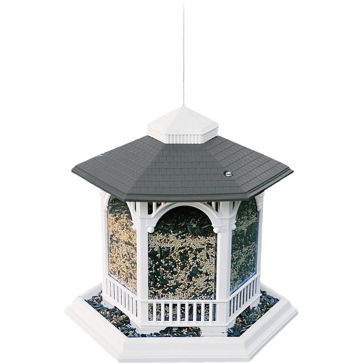 High-End Cherry Valley White Plastic Gazebo Bird Feeder 10 lb. Capacity Prestigious