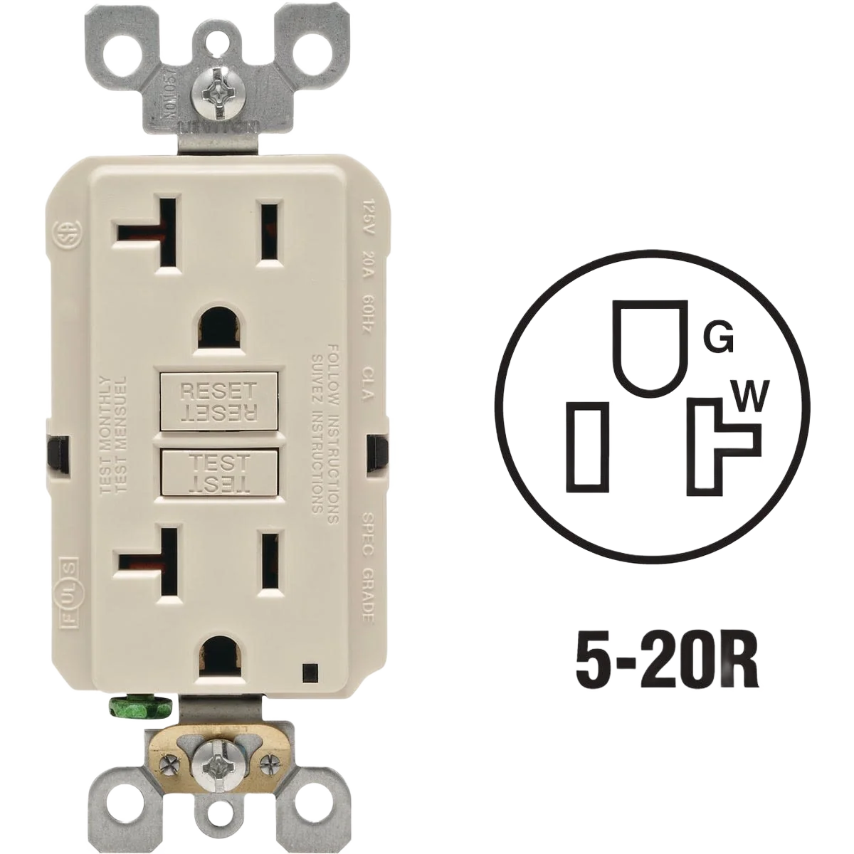 Soft Leviton SmartlockPro Light Almond Commercial Grade Rounded GFCI Outlet Original Design