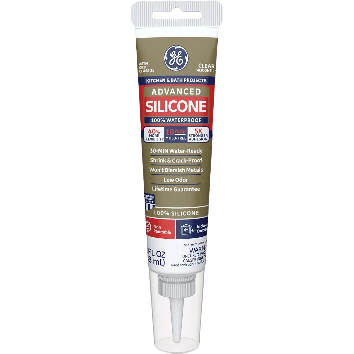Premium GE Advanced Clear Kitchen Bath Silicone Sealant 2.8 oz. High-Grade