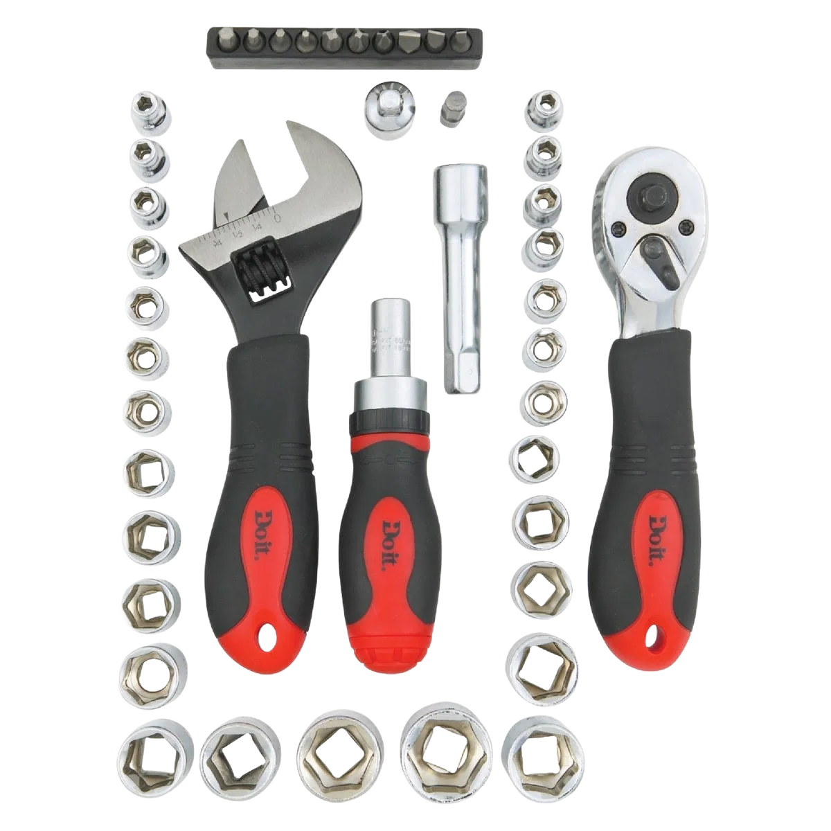 Fine Do it Standard Metric 1 4 3 8 in. Stubby Socket Set 43-Piece Durable